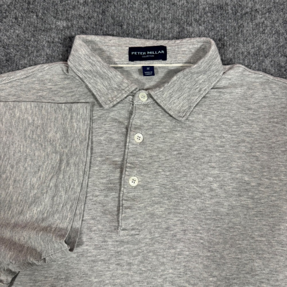 Peter Millar Collection Polo Shirt Short Sleeve Mens M Gray Heather Cotton EUC